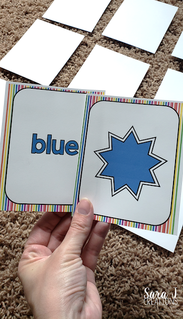 Learning colors memory game blue cards