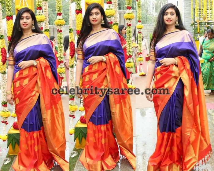 Orange Purple Soft Silk Sari Saree Blouse Patterns