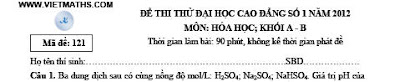 de thi thu dai hoc mon hoa nam 2012 chinh thuc