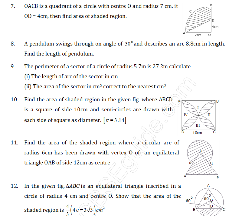 Study notes for Delhi Public school: Area Related to Circles Class 10