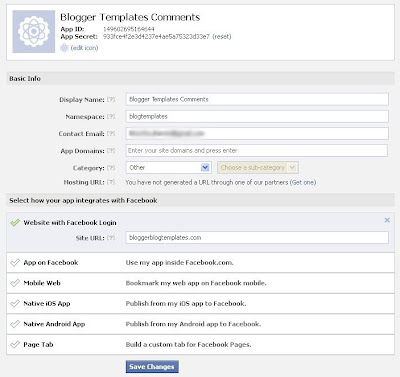 facebook application for blog comments