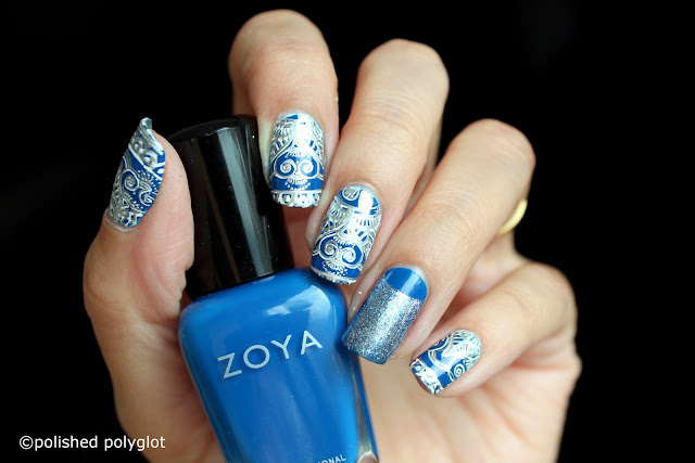 Blue and Silver stamping with embossed effect 
