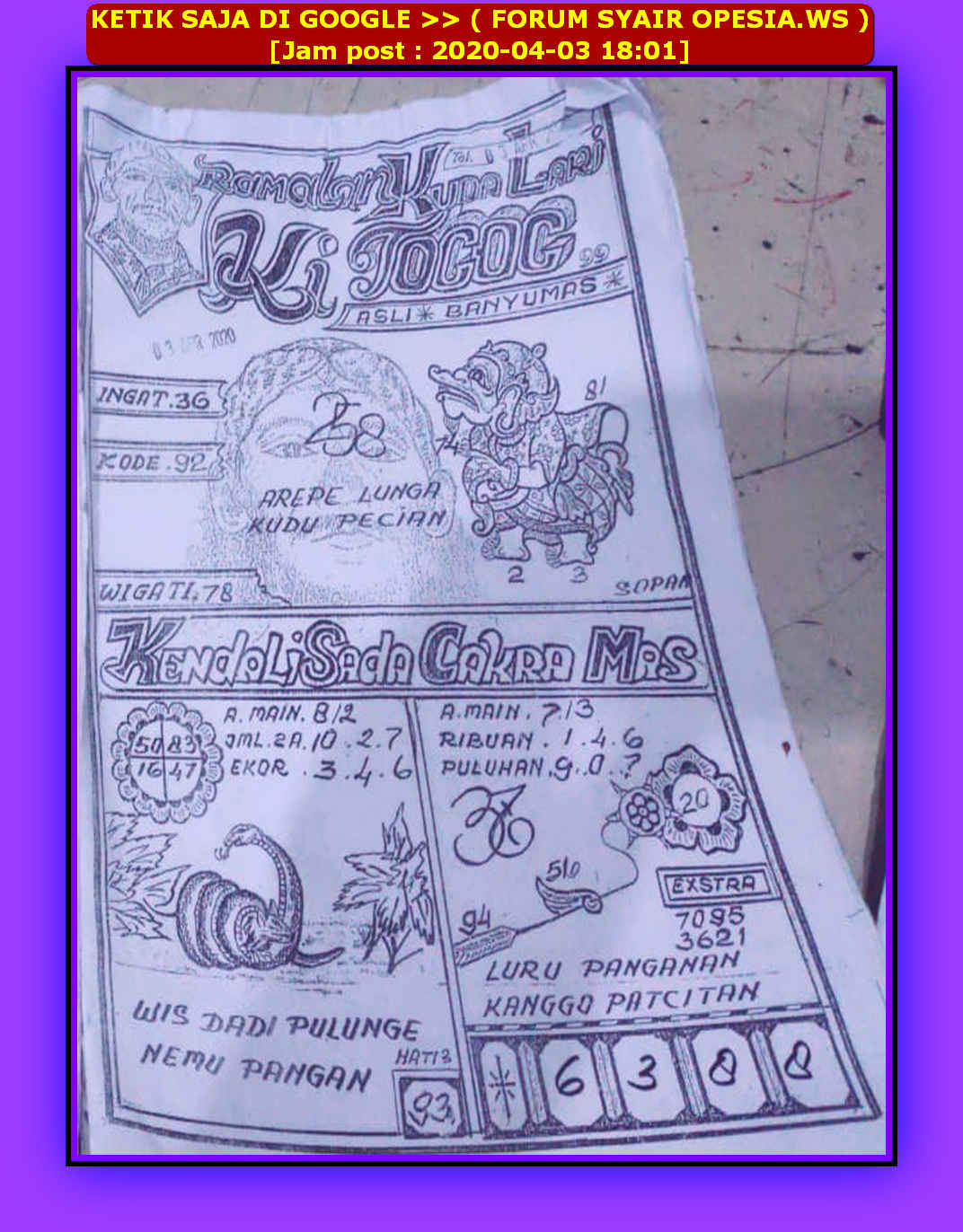 1 New Message Kode Syair Hongkong 3 April 2020 Forum Syair Togel Hongkong Singapura Sydney