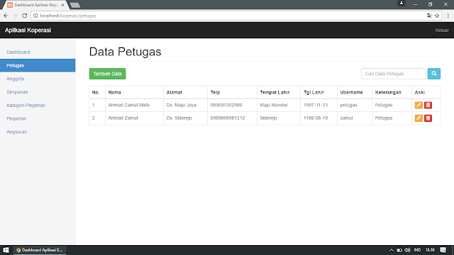 Pengelolaan Data Petugas Koperasi (Pengelolaan Data : Tampil, Tambah, Edit, Cari, Hapus) Pengelolaan Data Petugas Koperasi (Pengelolaan Data : Tampil, Tambah, Edit, Cari, Hapus)