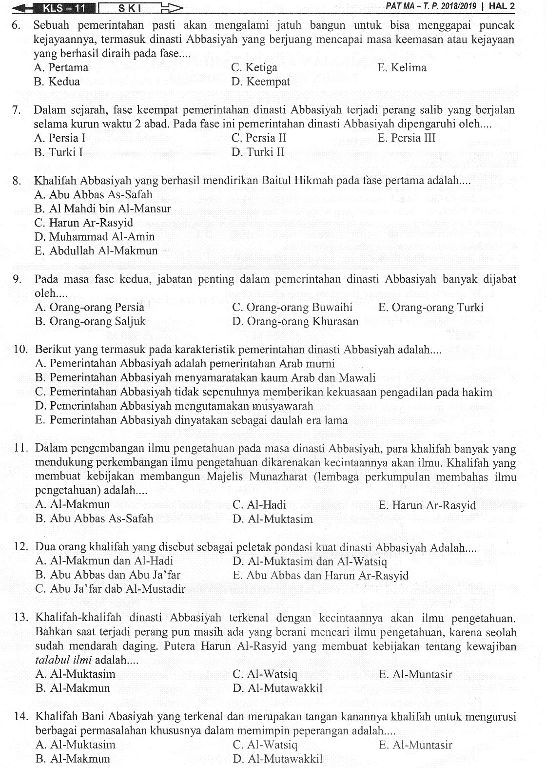 Kumpulaan Soal Dan Kunci Jawaban Pat Ski Kelas 10 Peminatan Jurus Soal