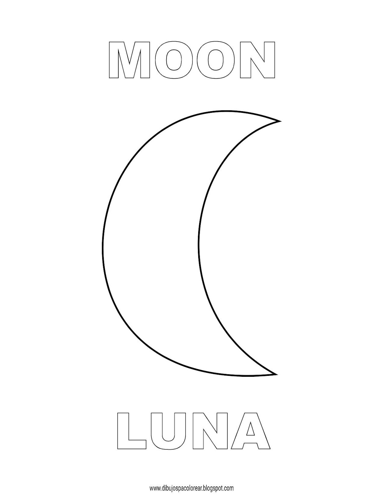 Dibujos Inglés Español con L Luna Moon