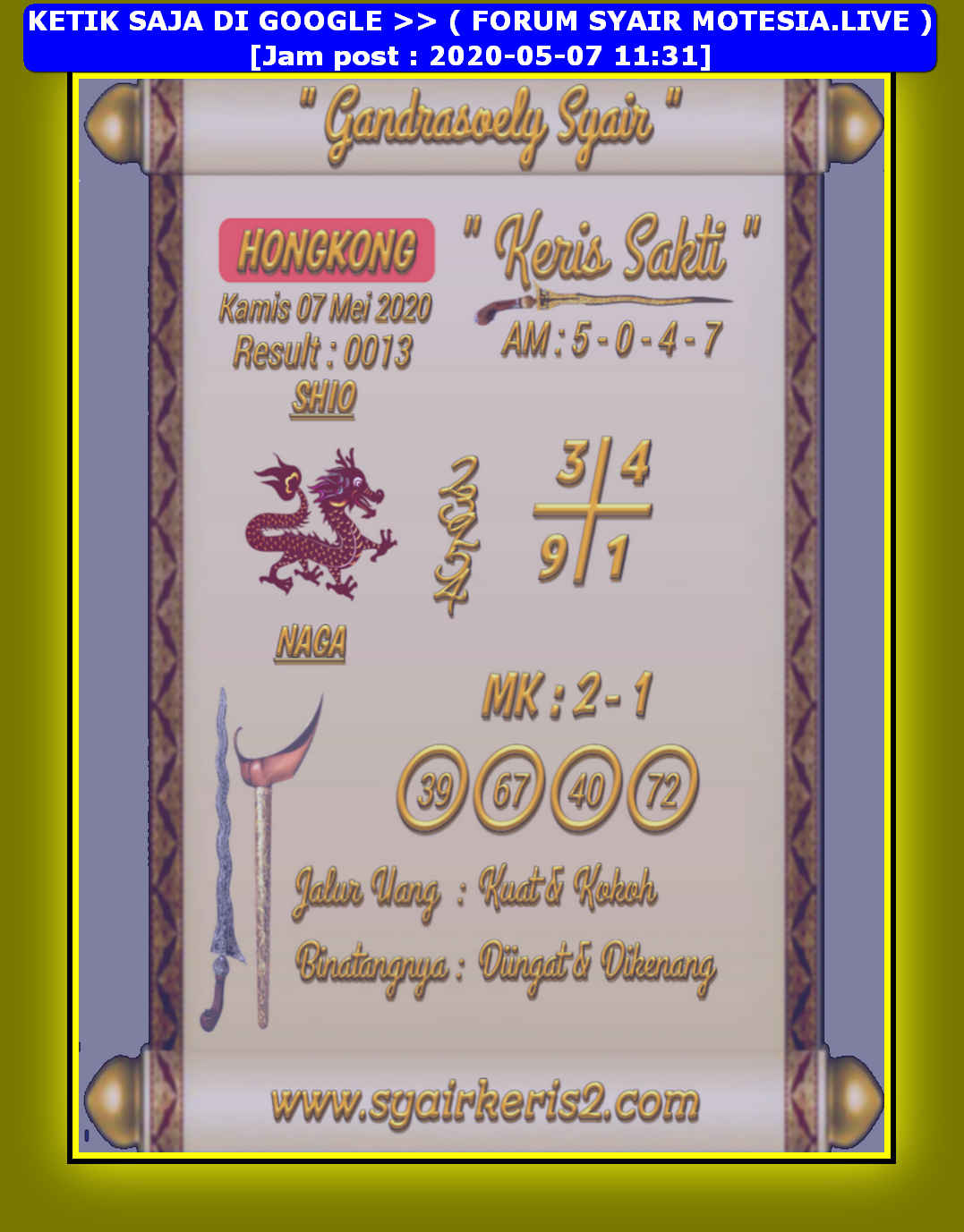 1 New Message Kode Syair Hongkong 7 Mei 2020 Forum Syair Togel Hongkong Singapura Sydney