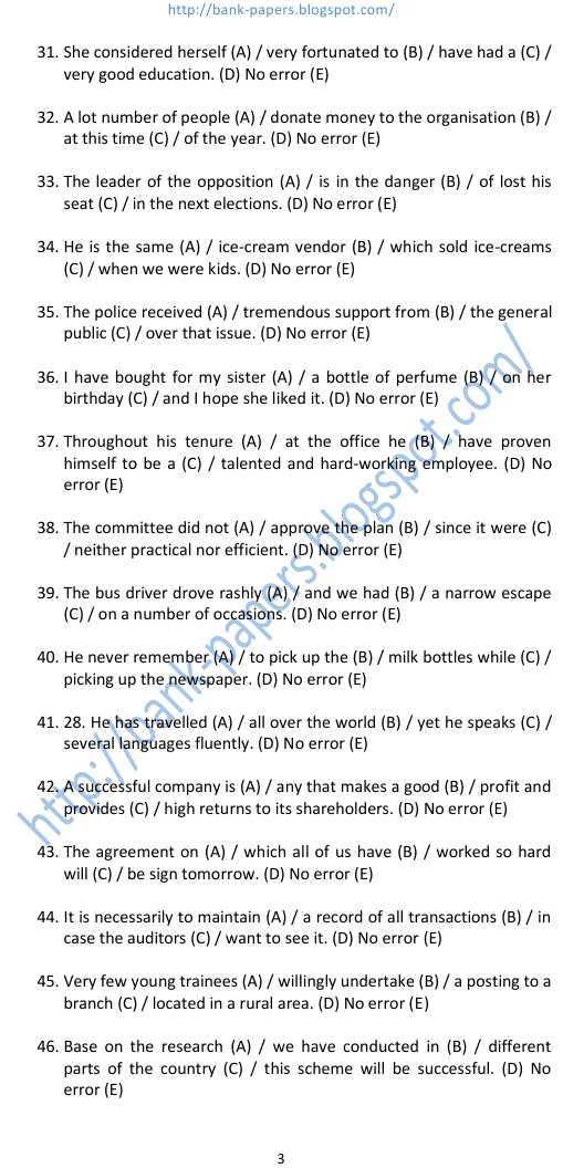 english question for bank exam