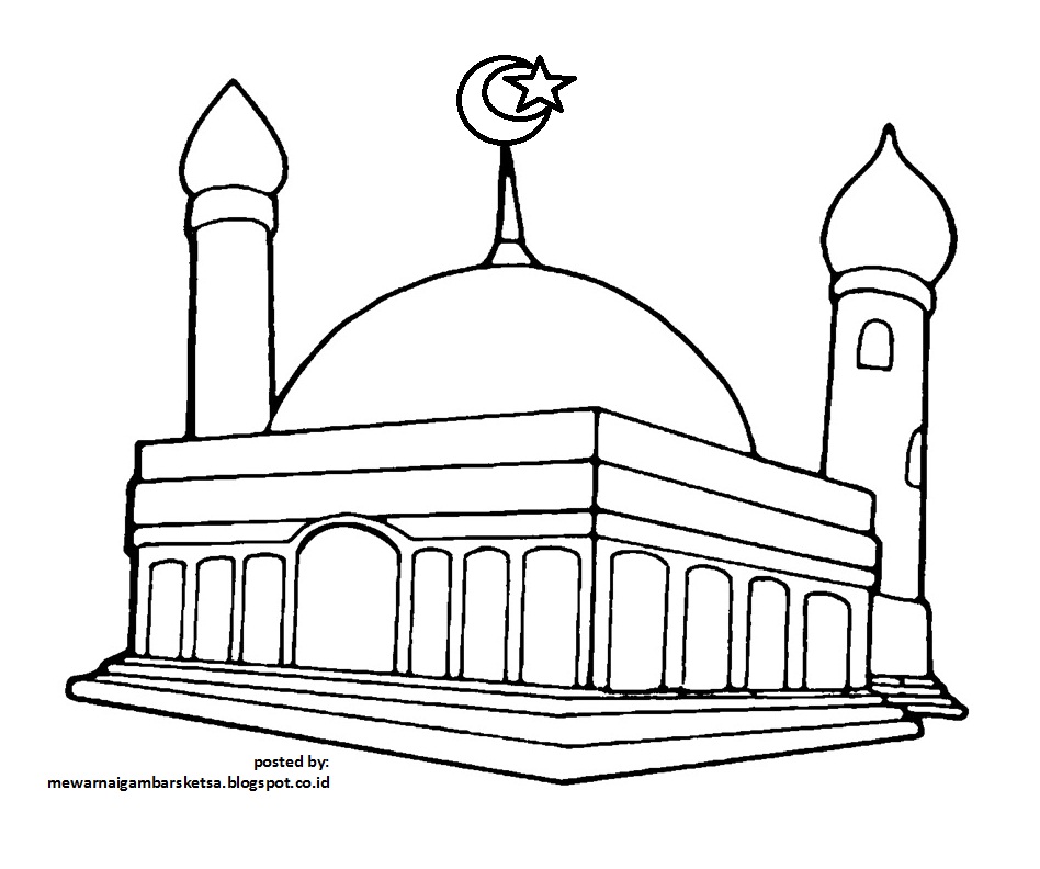 Gambar Mewarnai Gambar Tempat Ibadah Berdoa Masjid Hitam Putih di jpg (948x792)