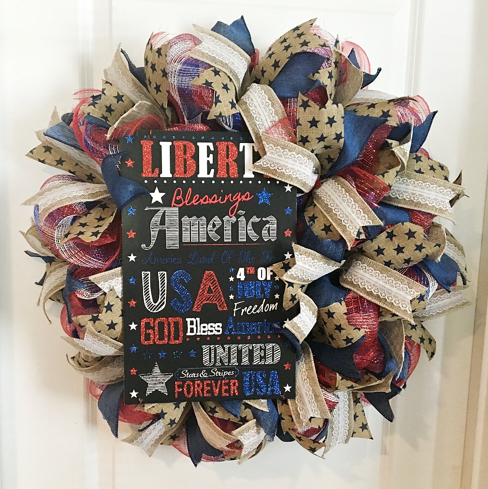 This Land is Your Land Stars and Stripes Patriotic Handmade Deco Mesh Wreath 