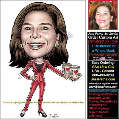 Real Estate Agent Holding Coffee Caricature Ad