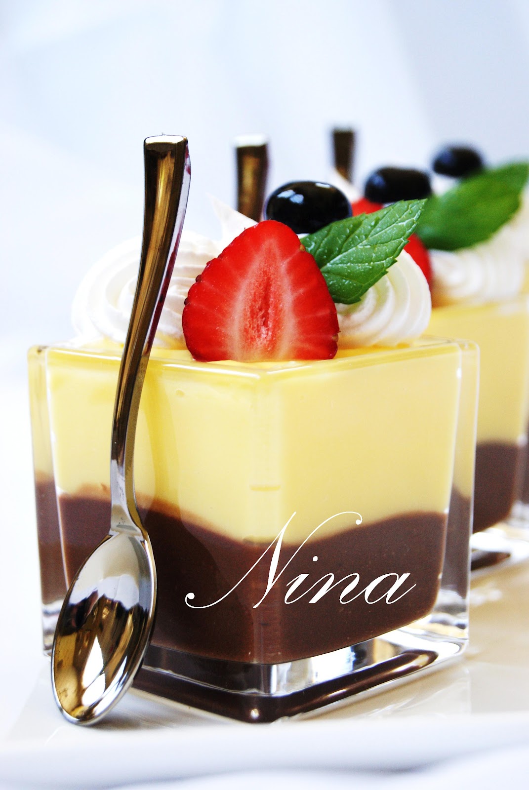 NINA'S RECIPES..... CHOCOLATE AND VANILLA PUDDING DESSERT
