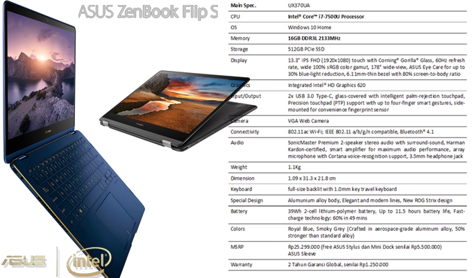 ASUS ZenBook Flip S UX370 " Notebook 360° Tertipis di Dunia "