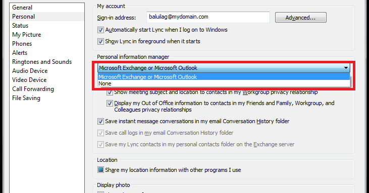 Lync status not updating with outlook calendar