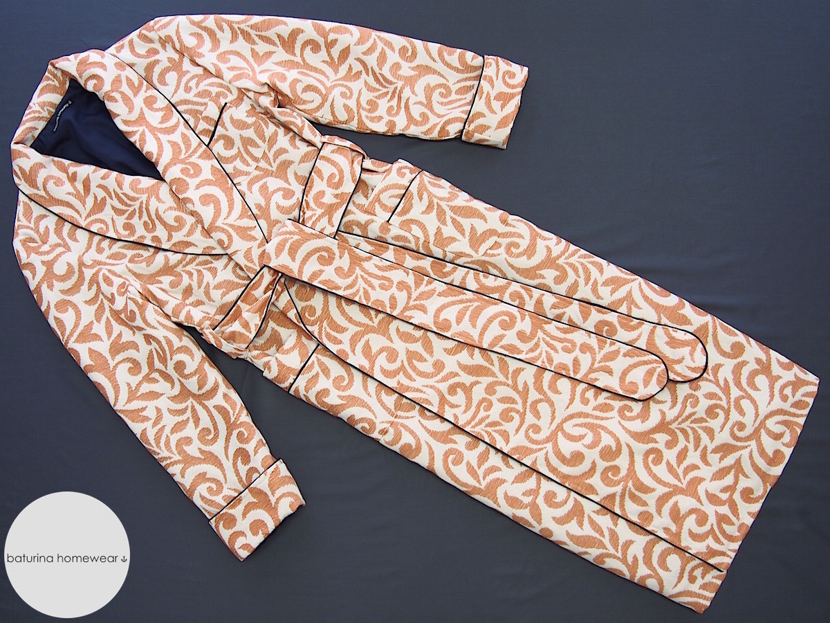 Long Brown Silk Men's Dressing Gown Lined with Warm Plaid Cotton Flannel