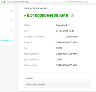 bukti payout minergate ke freewallet