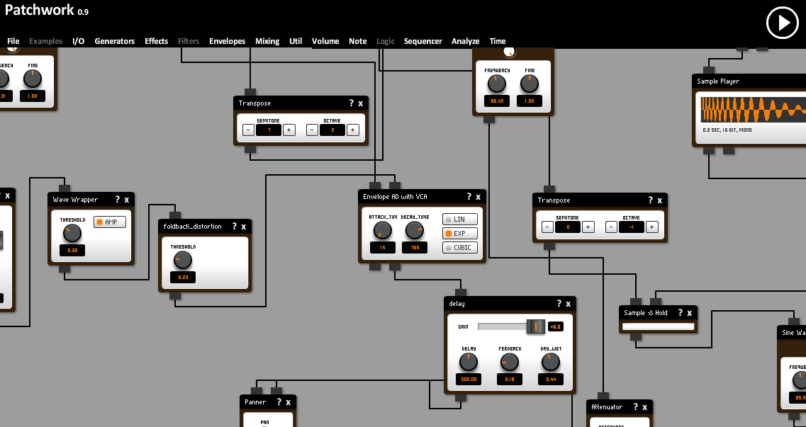 Sample generator. Online sequencer make music online. patch example. examples for generators.