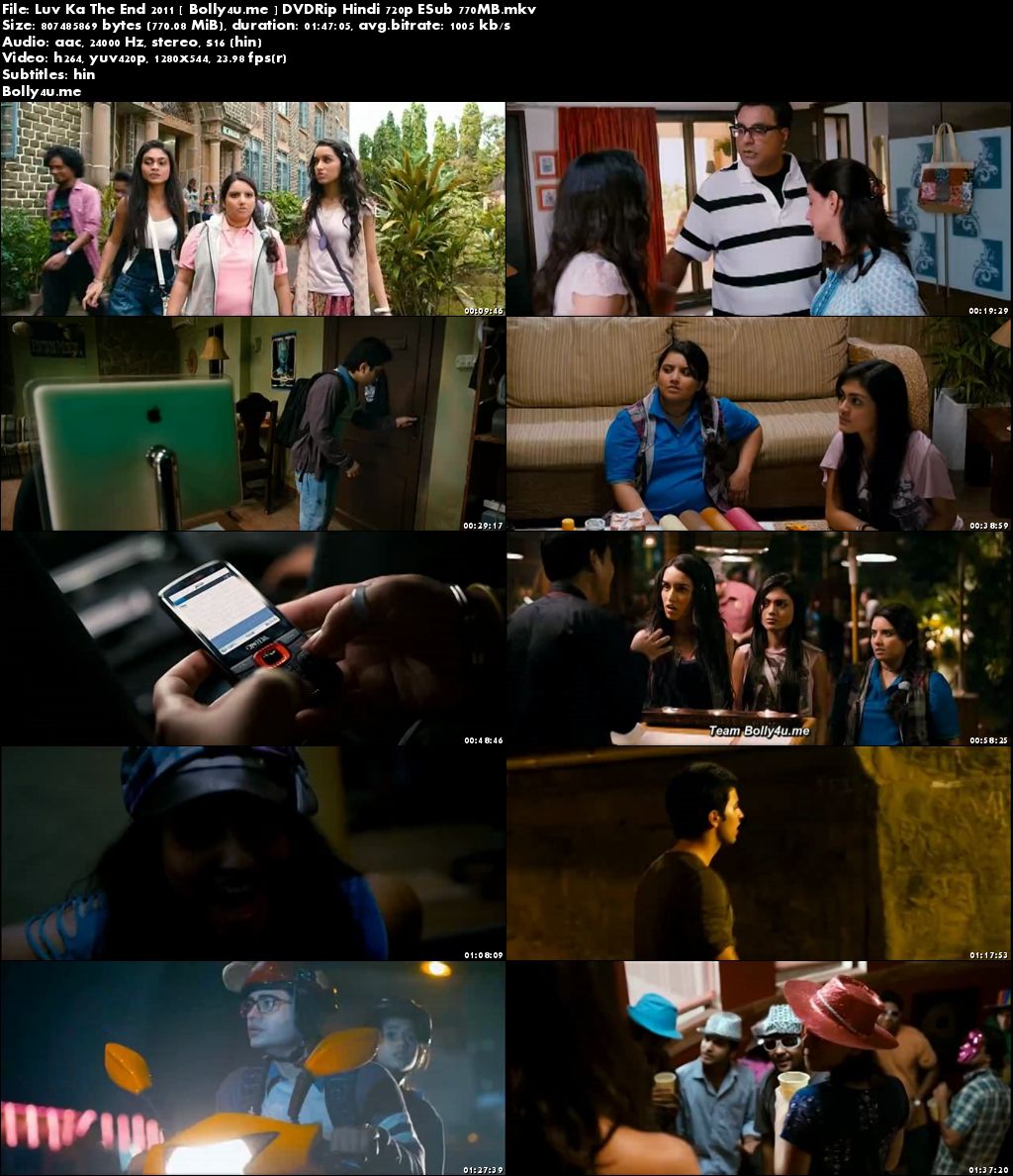 Luv Ka The End 2011 DVDRip 750MB Hindi Movie 720p ESub Download