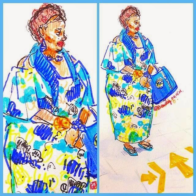 livesketch-portraits-de-Montreal-BenLiu-Berri-UQAM-STM-black-woman-African-Blue-Print-cloth-dress-style