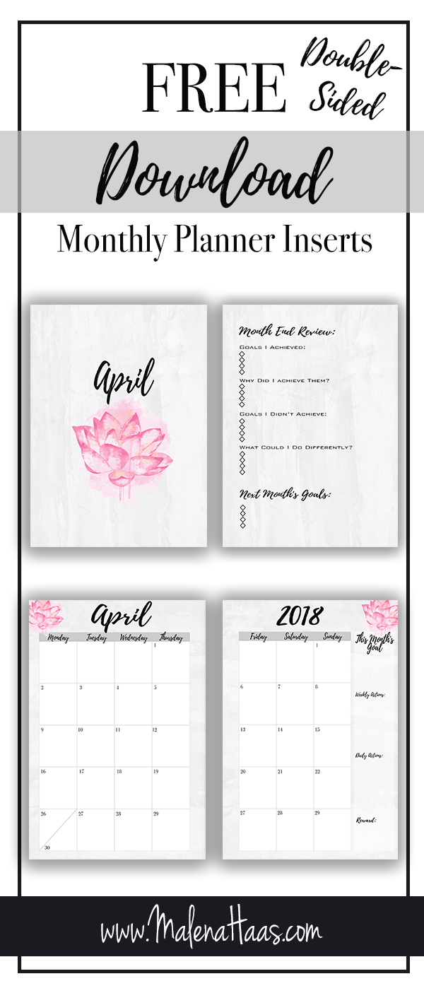  Free monthly Insert Download of Month On Two Pages http://www.malenahaas.com/2018/03/freebie-friday-april-month-on-two-pages.html