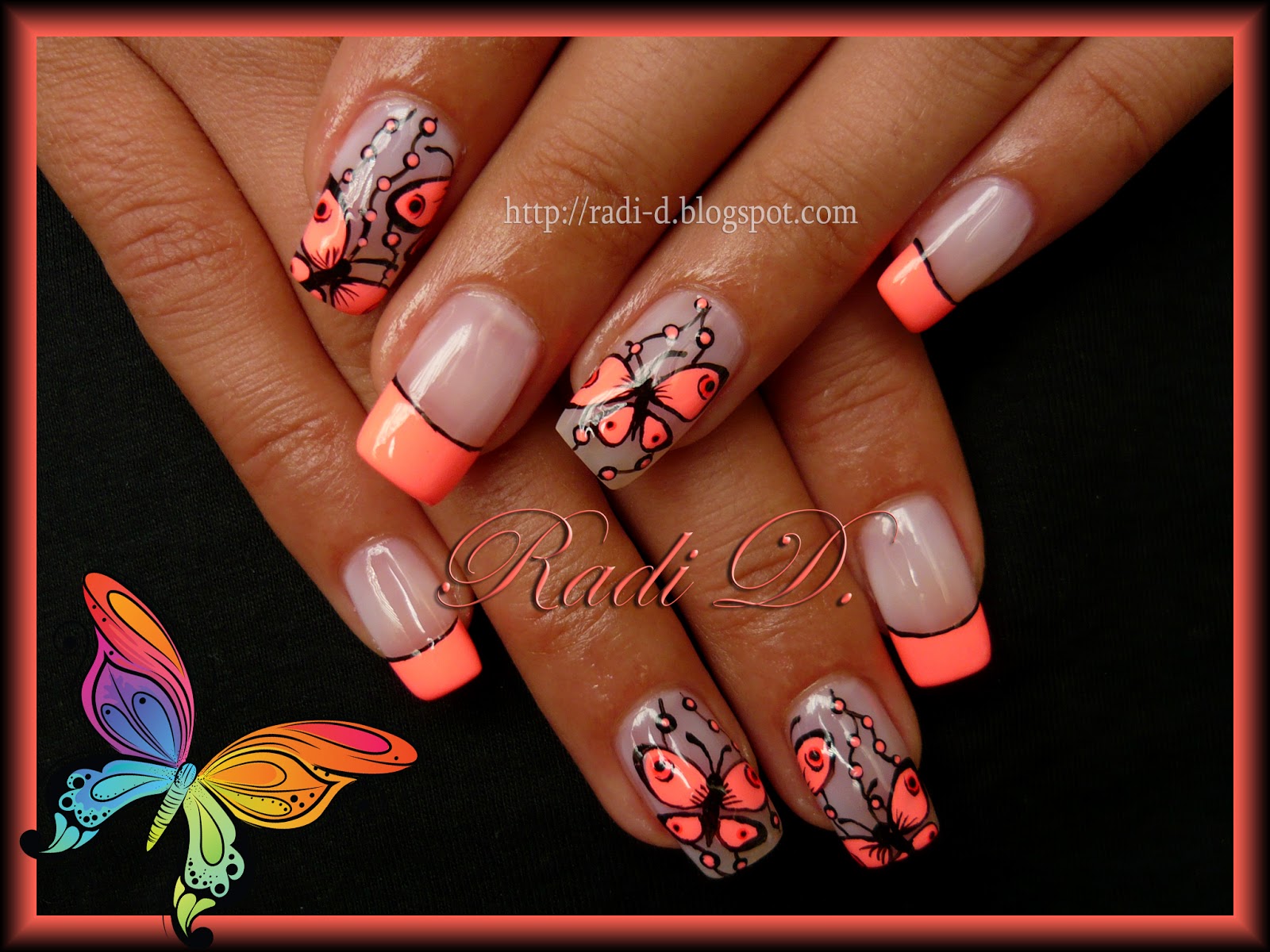 It`s all about nails: Neon French & Butterflies