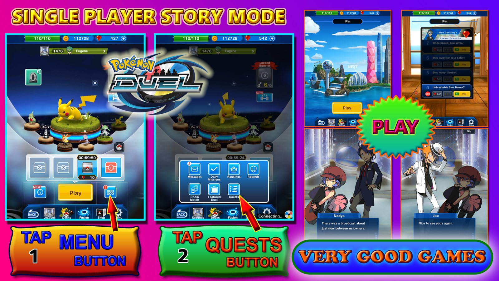 Pokemon Duel tutorial - quests or single player story mode