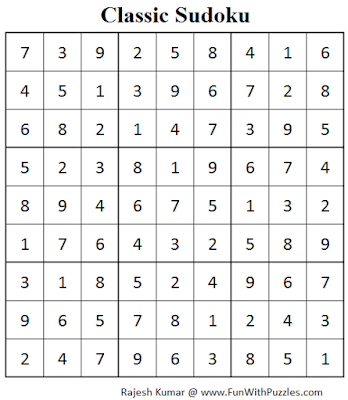 Classic Sudoku (Fun With Sudoku #83) Solution