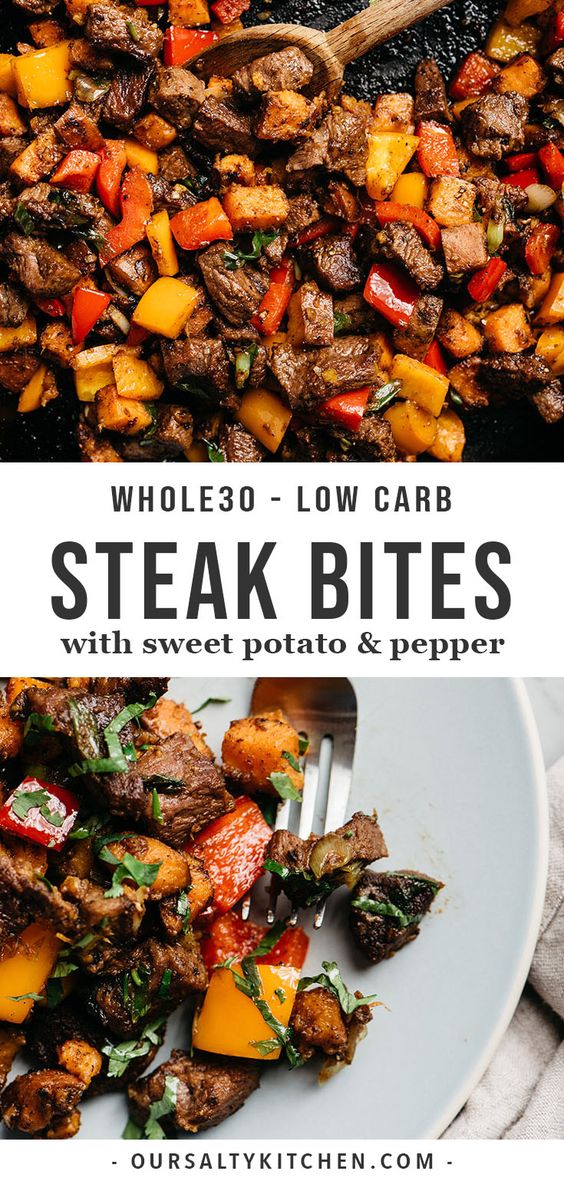 WHOLE30 STEAK BITES WITH SWEET POTATOES AND PEPPERS