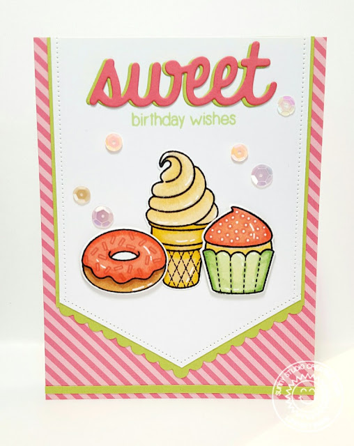 Sunny Studio Stamps: Sweet Birthday Wishes Ice Cream Cone, Cupcake & Donut Card by Lindsey Sams.