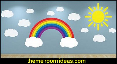 Full Colour Rainbow Clouds and Sun Wall Sticker Decal Set Nursery Baby Room Playroom