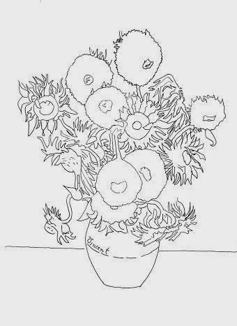 Van Gogh's Sunflowers line drawing for decorating