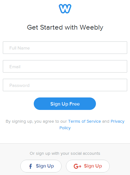 sign up on weebly