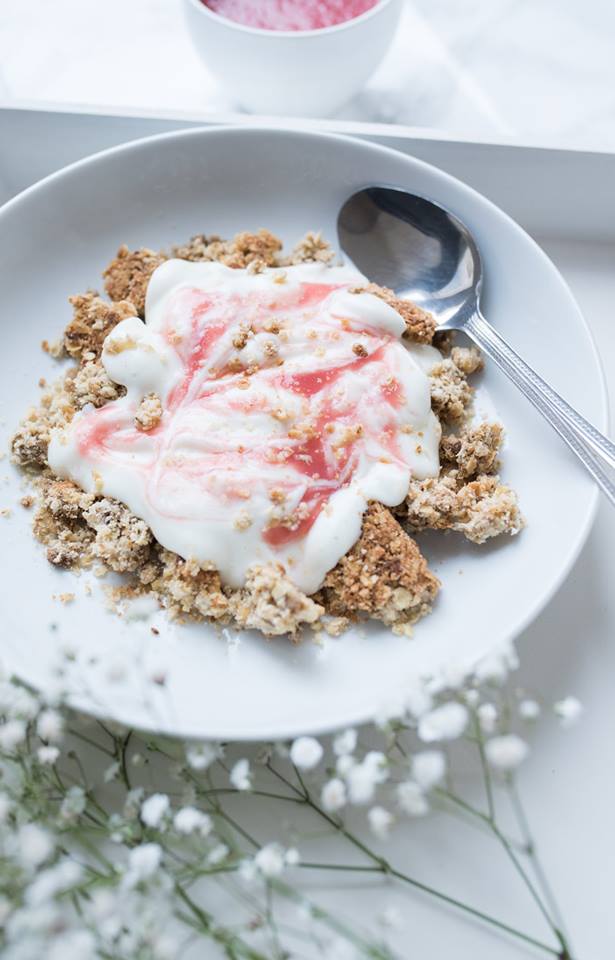 Treacle Granola with Rhubarb Compote & Yogurt