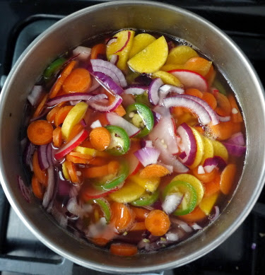 carrot jalapeno red onion and radish pickles
