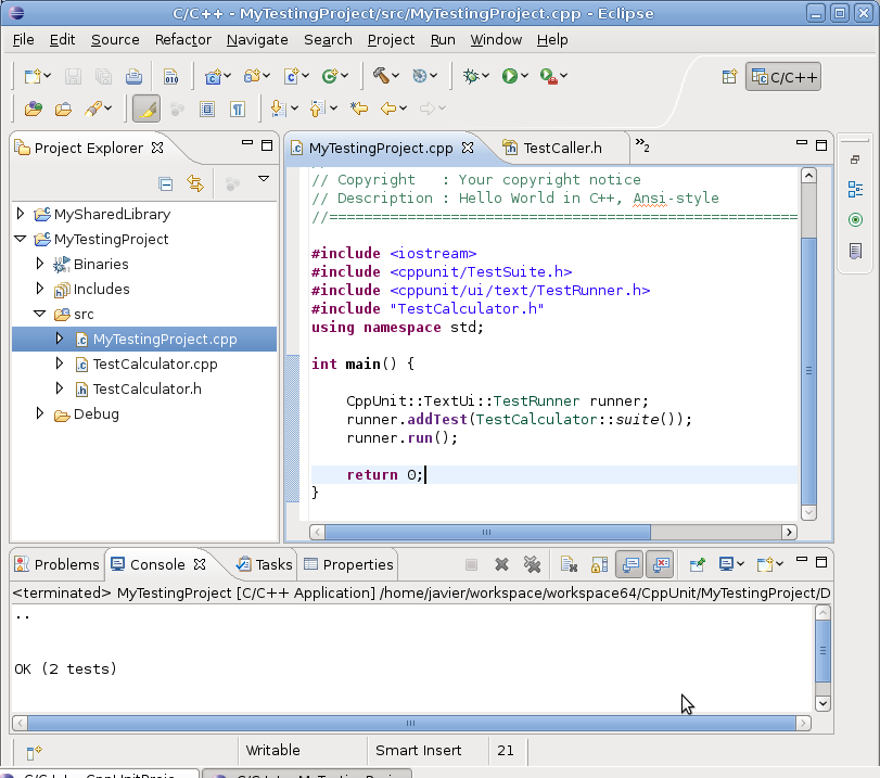 Linux, C++ and other Tortures: Unit Testing with CppUnit and Eclipse