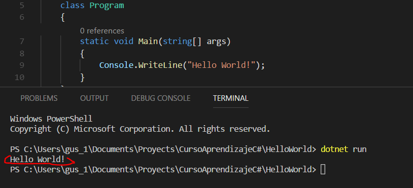 Hello World en C# usando Visual Studio Code