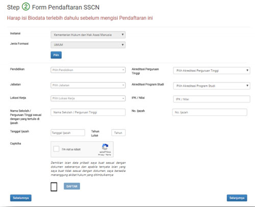 form pendaftaran sscn cpns 2018