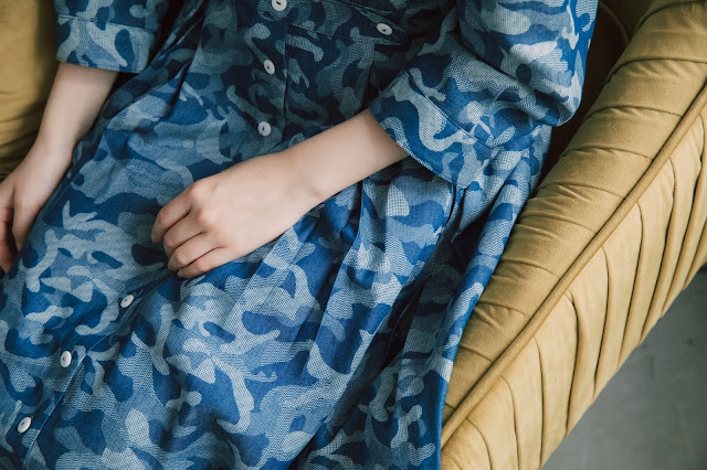 海洋鯨魚開襟七分袖洋裝