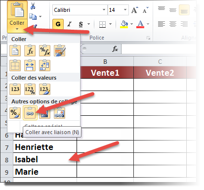 Coller avec liaison Coller avec liaison