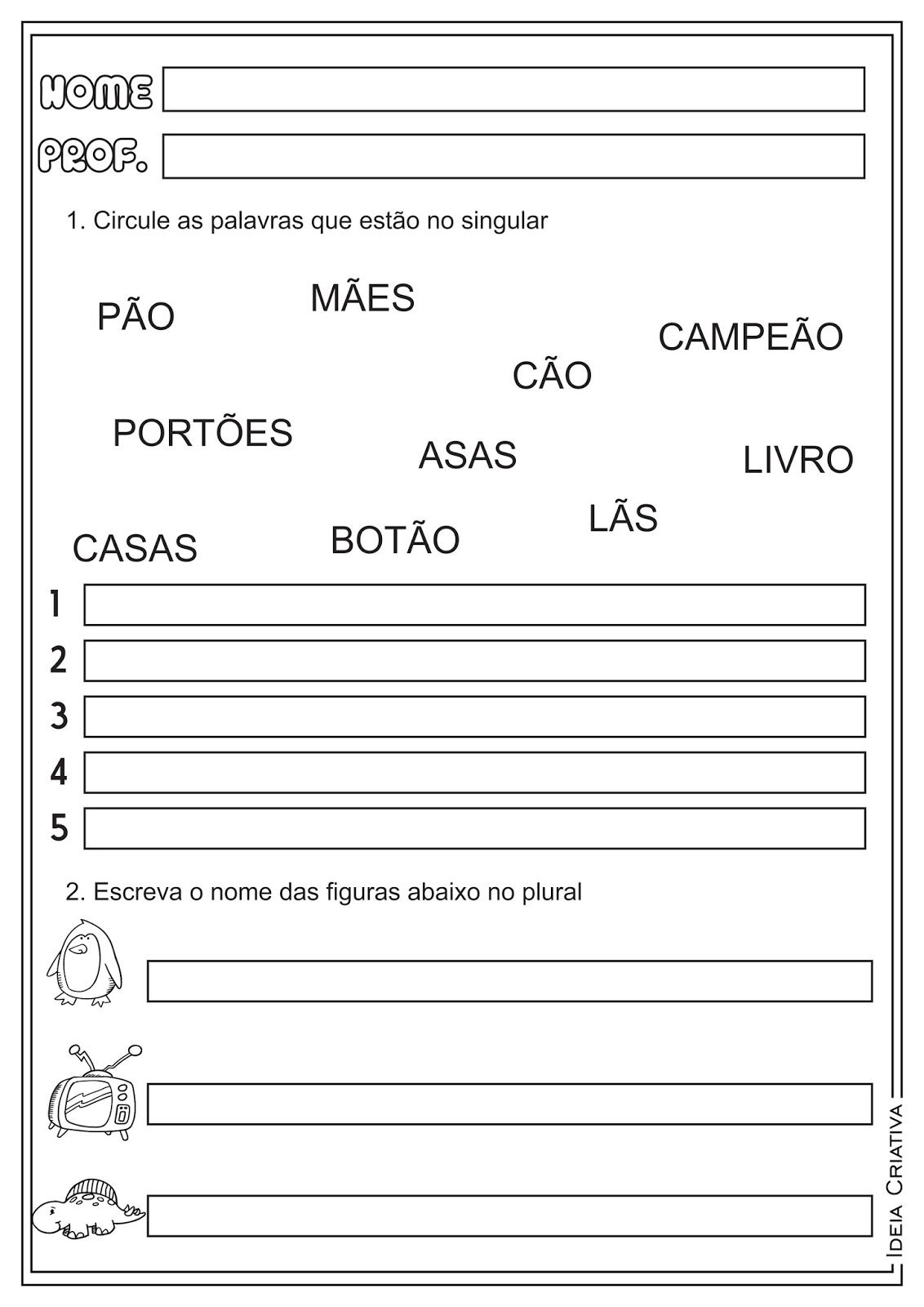 Atividades Plural Língua Portuguesa