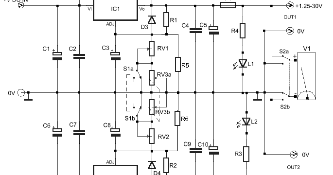 Adjustable Symmetrical Power Supply Using LM317 and LM337 Circuit Diagram