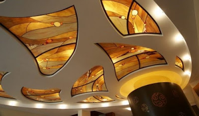 stained glass windows in POP false ceiling designs for living rooms
