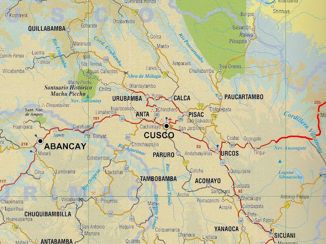 Mapa da região de Cusco e Pisac - Peru