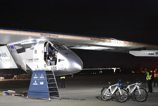 Solar Impulse 2 cockpit and electric bicycles, Moffett Field, Mountain View, California