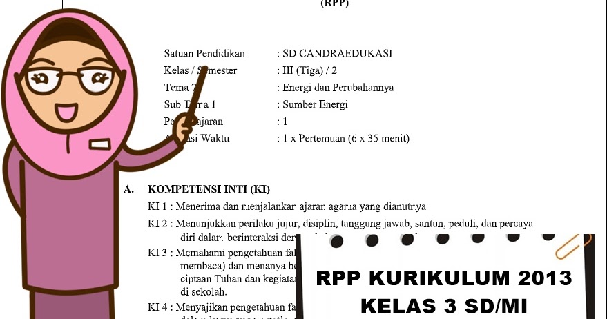 RPP Kurikulum 2013 Kelas 3 Tema 7 Energi dan Perubahannya