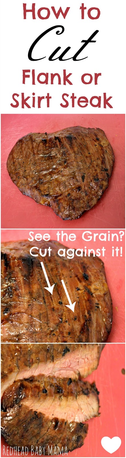 Learn how to cut flank steak or skirt steak. Cut against the grain and it's tasty!