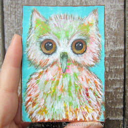 owl acrylic folk paintings miniature created four each