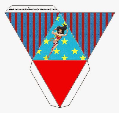 Wonder Woman:Free Printable Boxes. Wonder Woman, Free Printable Pyramid Box.