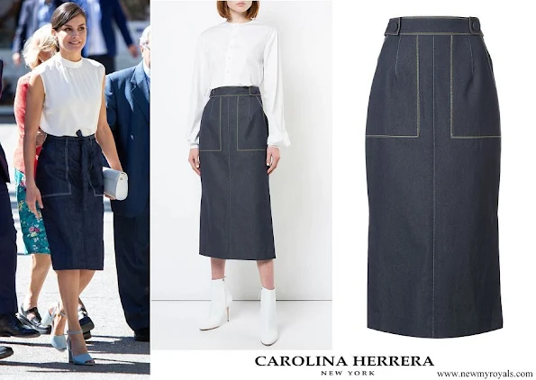 Queen Letizia wore CAROLINA HERRERA denim midi skirt
