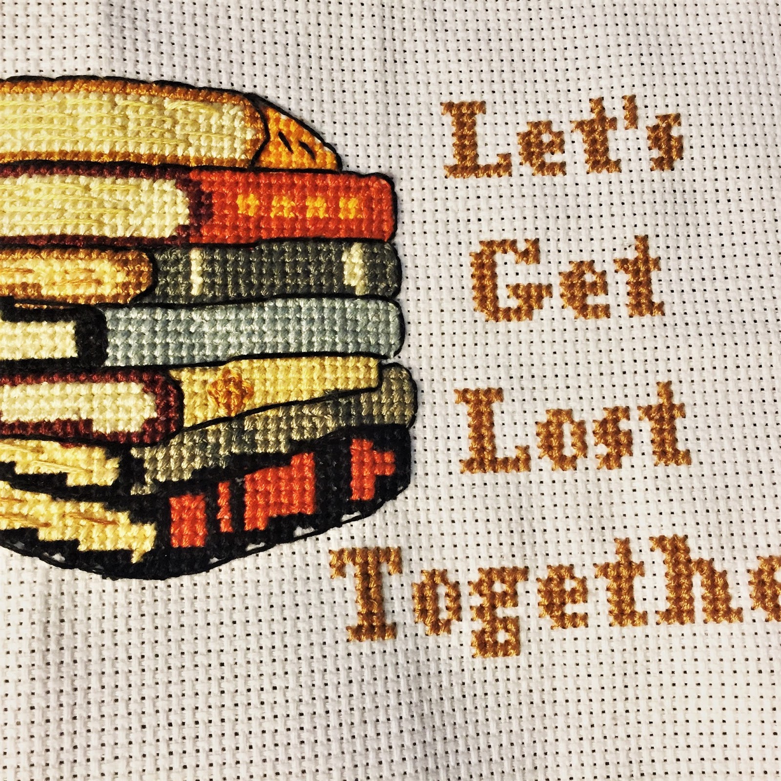 In Stitches by OKBD Let's Get Lost Together Book Stack Cross Stitch